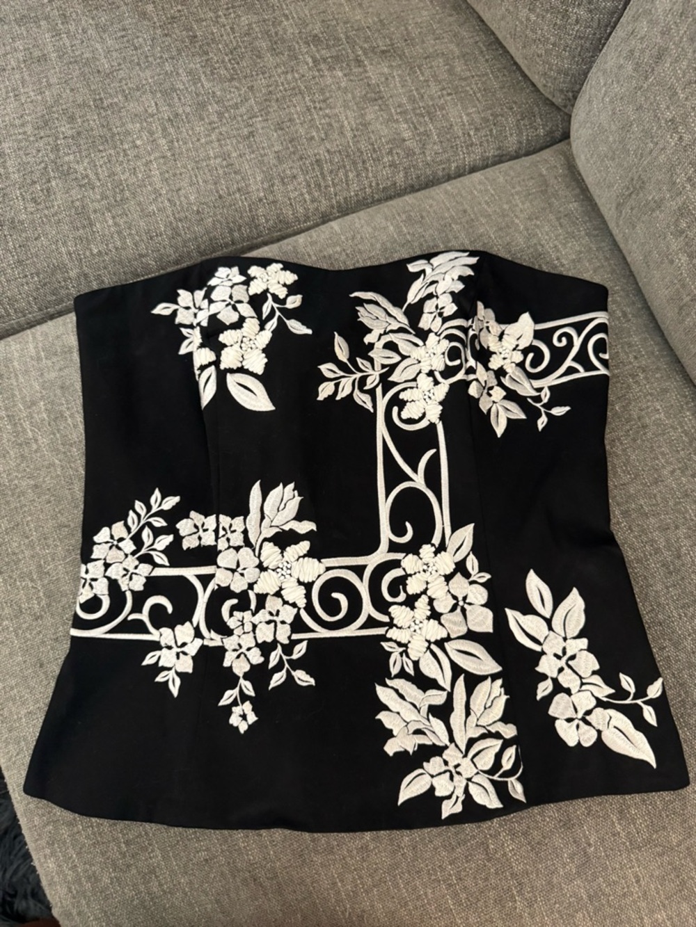 White House Black Market     Black Strapless Floral Embroidered Bustier Top